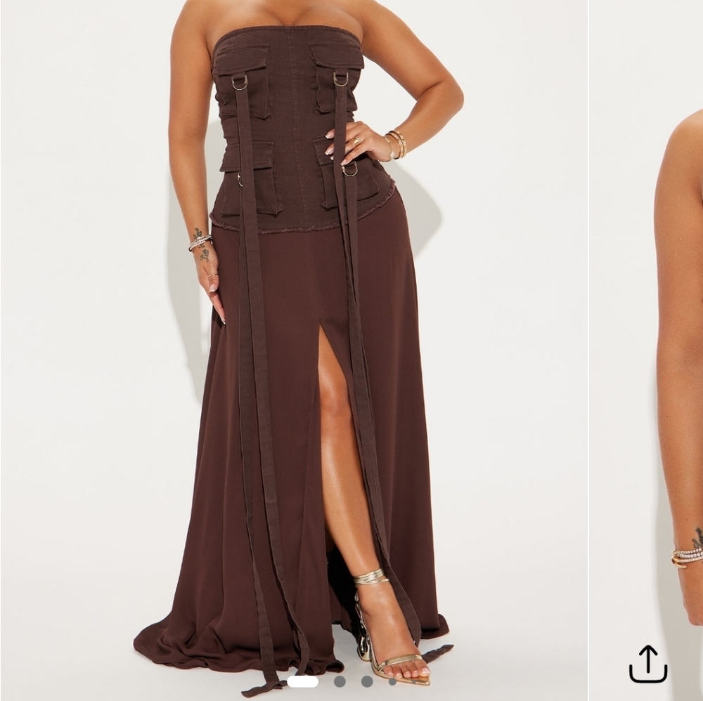 Fashion Nova Chocolate Strapless Maxi Dress